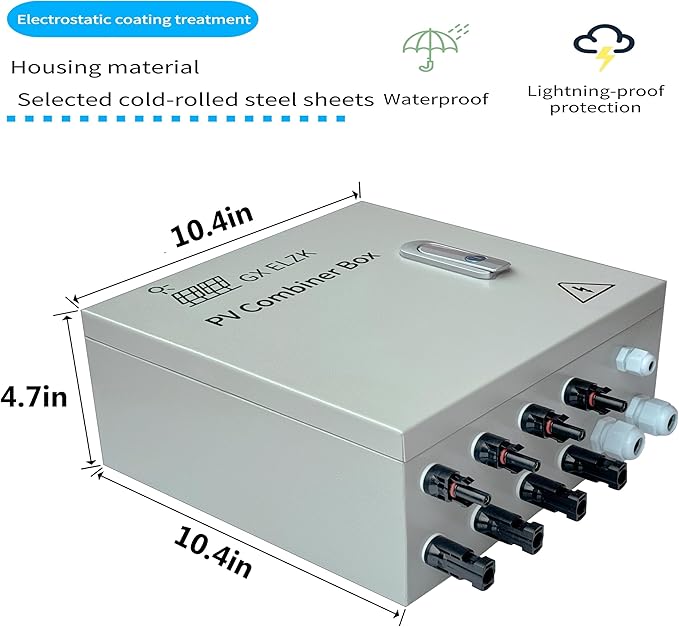 Hardcover Solar Combiner Box with 4 Strings, 80 A Circuit Breakers. This pv Combiner Box is Suitable for Off-Grid Solar Power High-Power Version