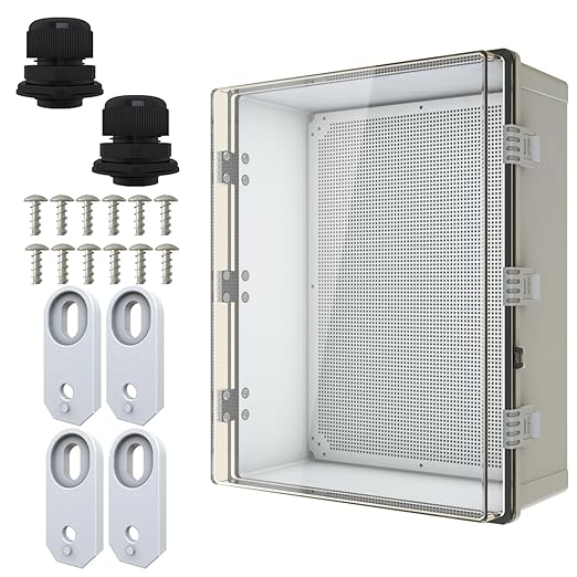 MAKERELE Extra Large Outdoor Waterproof Electrical Box IP67 Clear Waterproof Boxes for Outdoors Enclosure with Hinged Cover with Mounting Plate and 1" NPT*2(19.7"*15.7"*7.9")
