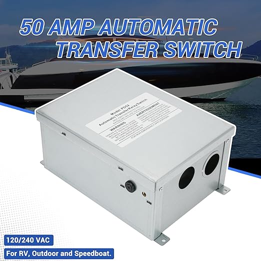 50 Amp Automatic Transfer Switch for RV Speedboats Camping Van, 120/240 VAC 50Amp Dual Protection