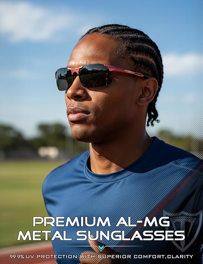 ATTCL Polarized Sunglasses Men Sports: UV Protection Anti Glare Wrap Around Lightweight Metal Driving Fishing Golf Running