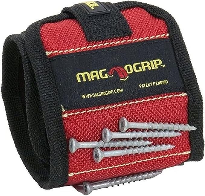 MagnoGrip Magnetic Wristband for Holding Screws, Nails, Drill Bits, Super Strong Magnets, Adjustable Strap, Essential Tool for DIYers, Handyman, Mechanics, Construction & Home Improvement - Red
