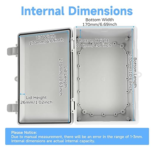 Waterproof Electrical Junction Box Outdoor, IP65 Thicken ABS Plastic Project Enclosure Weatherproof with 1 Grid Mounting Plate, 2 Cable Glands, 4 Wall Brackets and 8 Screws (Medium:11.4"x7.5"x5.7")