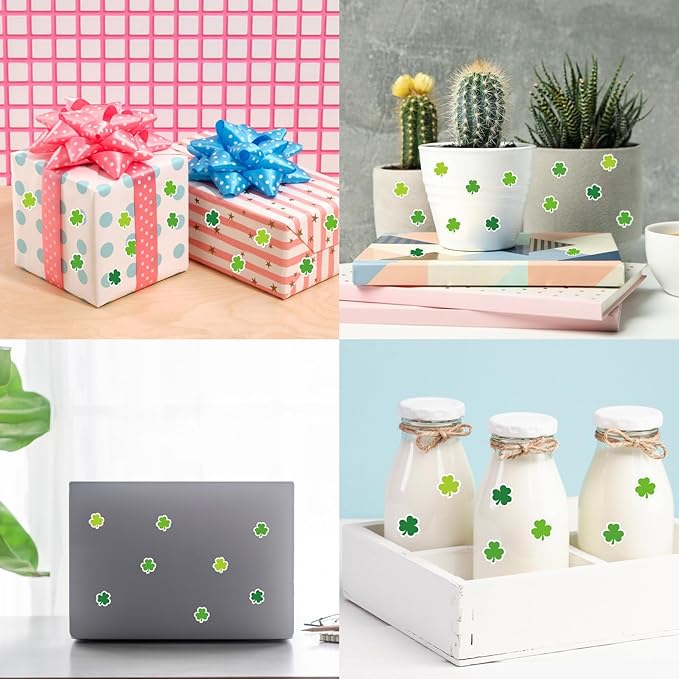 2400 Pcs St. Patrick's Day Shamrock Paper Stickers,4 Colors,Lucky Clovers Self Adhesive Stickers,for Envelopes Scrapbook Gifts,0.5in