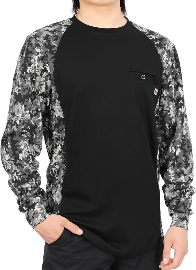 BOCOMAL FR Shirts Crewneck 5.5oz Lightweight Cotton Paisley Camo Two-Tone Flame Resistant Long Sleeve CAT2 Work Shirt