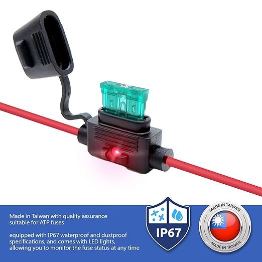 Waterproof in-line ATO/ATC LED Fuse Holder,12 AWG for Automotive, Marine（2 Pack）