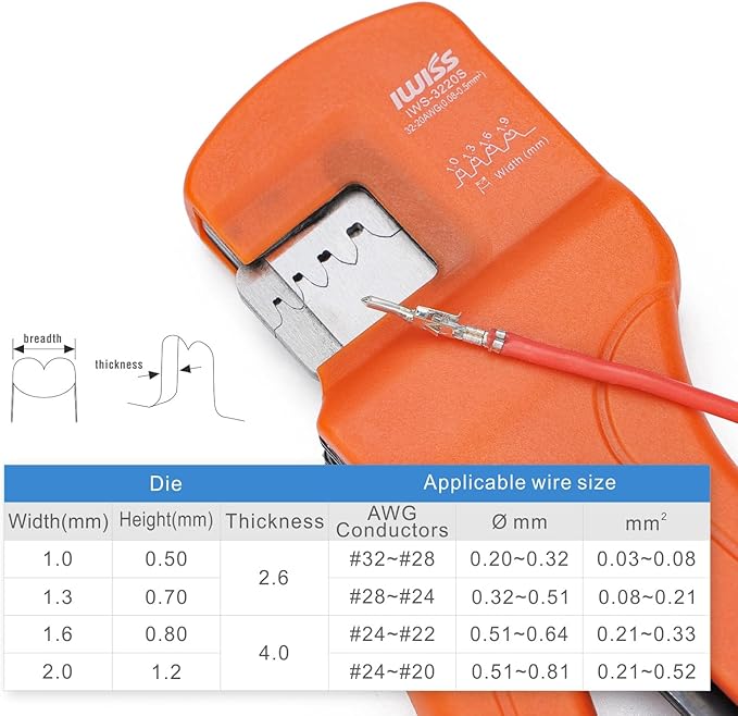 iCrimp IWS-3220S Micro Pin Connector Crimping Tool, AWG 32-20, Ratchet Crimper for JST XH, PH, SH, Molex KK, D-sub Terminals