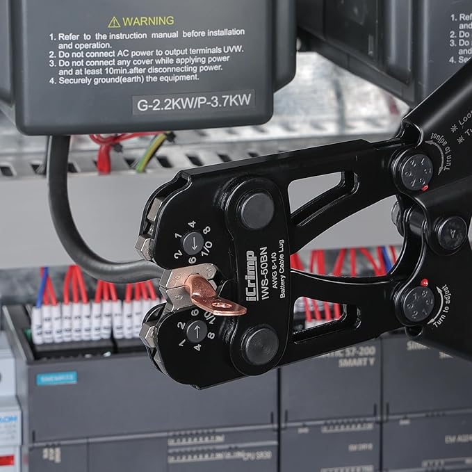 iCrimp IWS-50BN Battery Cable Crimper for 8, 6, 4, 2, 1, 1/0AWG Battery Cable Terminals and Lugs with Rotation Crimping Dies