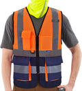 A-SAFETY High Visibility Mesh Safety Reflective Vest with Pockets and Zipper,Hi Vis Viz Reflective Safety Vest(Orange&Navy Mesh 3XL)