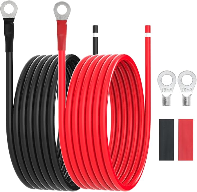 8 AWG Battery Cables 8 Gauge Solar Panel Wire Tinned Copper Extension Cable with 5/16'' Lugs for RV Solar Panel Car Automotive (8AWG 10FT)