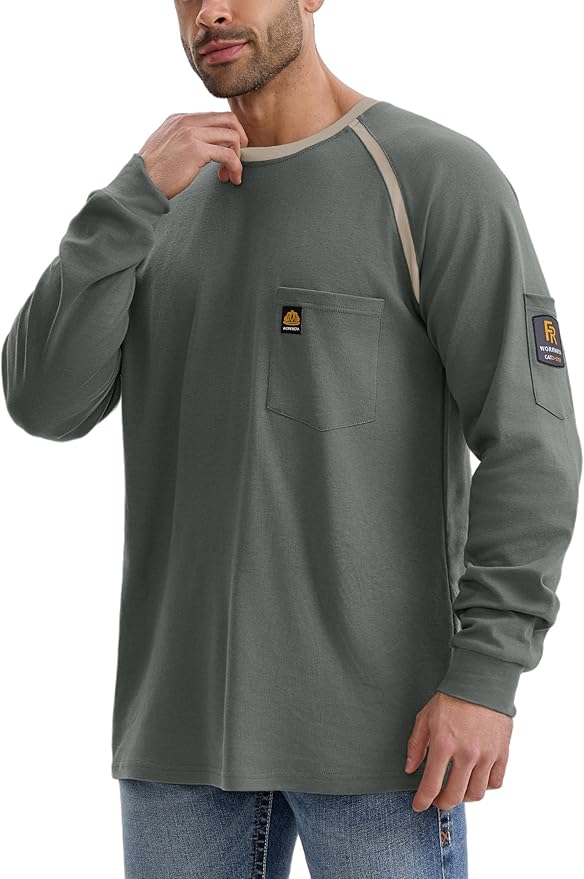 WORKWEYA 6.5oz Men's FR Shirts NFPA 2112 Lightweight Cotton Fire Retardant Shirt