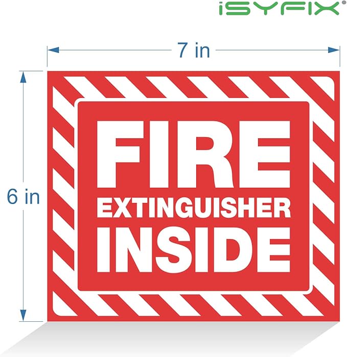 iSYFIX Fire Extinguisher Inside Signs Stickers – 4 Pack 7x6 Inch – Self-Adhesive Vinyl Decals, Laminated for UV, Weather, Scratch, Fade Resistance, for Cars, Trailers, Rv's, Trucks and Vehicles