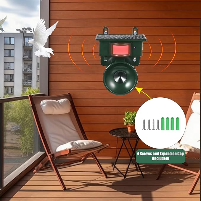 New Solar Ultrasonic Bird Repellent Devices IP65 Bird Repeller Outdoor Motion Activated Bird Deterrents for Outside Pigeon Repellent Woodpecker Goose Deterrent for Rooftops Porch Patio Balconies