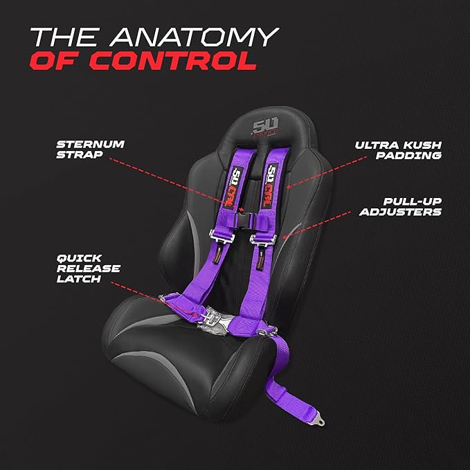 4 Point Harness for Bucket Seat, Quick Release Latch, 9 Color Options, Racing Harness, Race Car, Off Road Vehicle, UTV, RZR