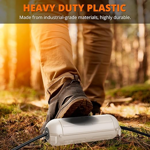 QUOBAS Outdoor Extension Cord Cover, Weatherproof Electrical Connection Box with Lockable Latches and Mounting Holes for Outdoor Sockets, Plugs, Outlets, Holiday Lighting, and Power Tools, Almond