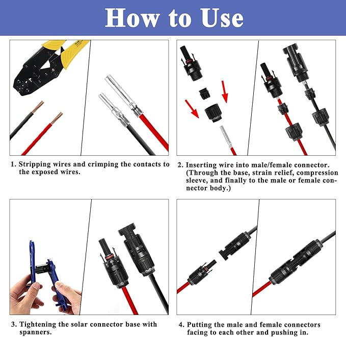 MUYI 42 PCS Solar Panel Connector - 10 Pairs Connectors, 2 Spanner Wrench,10 Pairs Male/Female(10AWG)