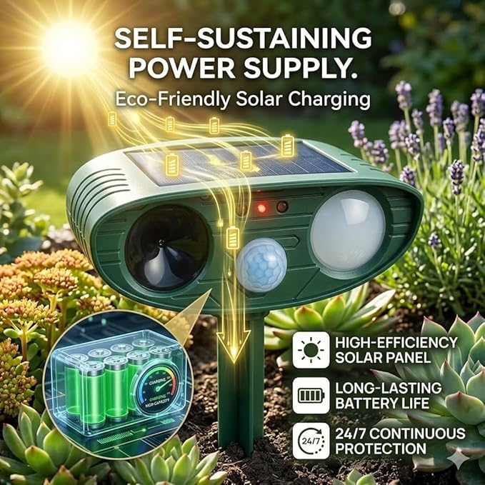 2026 Upgraded Sonic Fortress Pro Deer Repellent Outdoor,Solar Ultrasonic Animal Repellent with Motion Sensor&Flash Light-IP65 Waterproof Cat Deterrent Outdoor for Raccoon,Squirrel-Garden&Yard (4 Pack