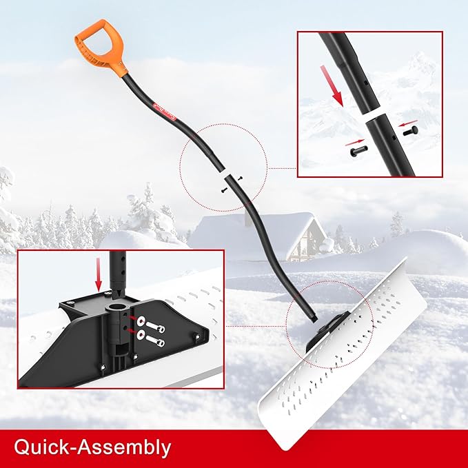 36 Inch Heavy Duty Snow Pusher, Extra Wide Snow Shovel for Driveway, Sidewalk, Patio, Deck & Doorway Snow Removal, Ergonomic Back Saver Snow Plow with UHMW-PE Blade, Non-Slip Grip Handle