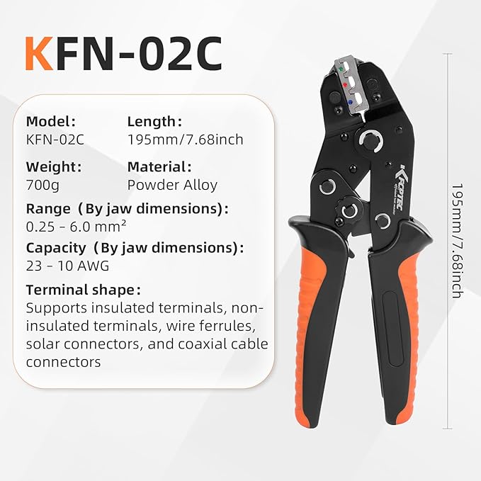 KF CPTEC 6PCS Multi-functional Wire Crimping Tool with Quick-Change Jaws for Spade, Insulated & Non-insulated Terminals, Ferrules, Solar Connectors, Coaxial Cables for Pro Electrical Repairs