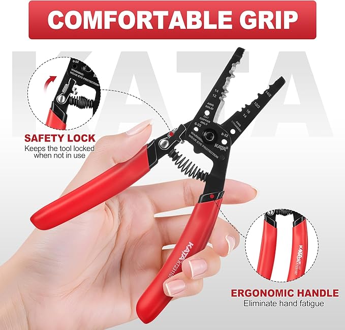 KATA Wire Cutter/Wire Stripper Tool, 8 Inch Dual NM Cable Stripper/Cutter Cuts Solid Copper Wire, Wire Stripping Crimper Plier Strips 12-14 AWG Solid Wire, 14-16 AWG Stranded Wire for Electricians