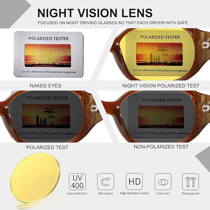 HAOLOTA Night Vision Driving Glasses Women Anti Glare Polarized, Wrap Around Nighttime Safety Glasses UV Protection