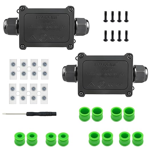 2 PCS IP68 Waterproof Junction Box Outdoor, 2 Way Electrical Enclosure, 2 Port Outdoor Cable Connector for Landscape/Garden/Holiday Lights (Halloween Christmas)