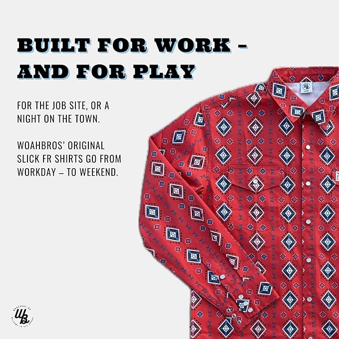 WoahBros FR Shirts for Men, 8oz Midweight Flame Resistant Welding Shirt, 100% Cotton, Pearl Snap Buttons - CAT2/NFPA2112
