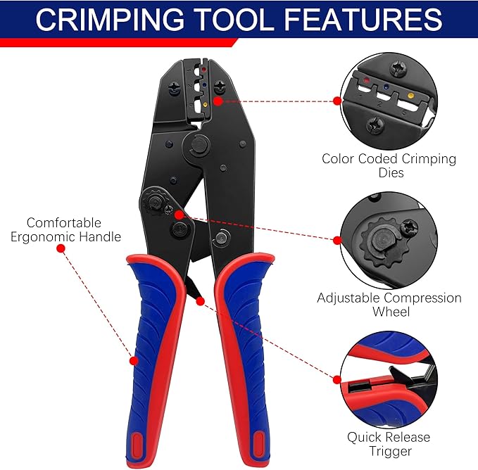 Wire Crimping Tool Kit, Crimping Tool Set 8 PCS, Wire Crimper Kit for Heat Shrink Connectors, Nylon, Non-Insulated Connectors, Black, TN-002
