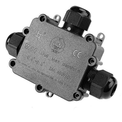 3 Way Electrical Junction Box, La Vane IP68 Waterproof 3 Way Cable Connector Lighting Connector Electric External Coupler, Cable Gland Ø 4-14mm