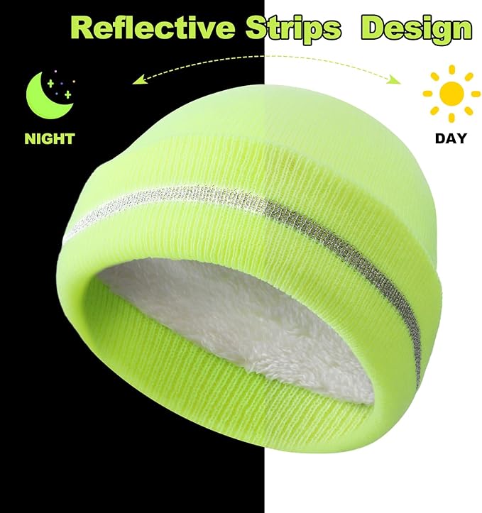 Suhine 4 Pack Men Hi Vis Winter Safety Hats Fleece Lined High Visibility Beanies with Reflective Stripes Hats for Outdoor