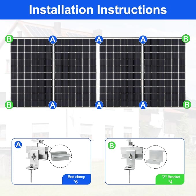 10PCS Solar Panel Mounting Brackets, Solar Panel Mount for 1-4PCS Thickness 1.4” Solar Panels, Solar Panel Brackets with 10x 6 Mini Rails 4X Water Drain Clips for Shingle,Slate,Metal and Tin Roof