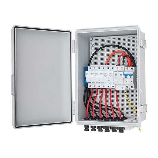 6 String Solar Combiner Box PV Combiner Box with 15A Rated Current Fuse, Surge Protective Device and 63A Air Circuit Breaker for On/Off Grid Solar Panel System (6 String)