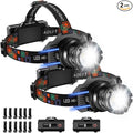 2Pack Rechargeable Headlamp Super Bright, 3000LM Motion Sensor Head Lamp with 9 Modes, Zoomable Headlamp for Adults 90° Adjustable, IPX7 Waterproof High Power Head Light for Fishing Camping