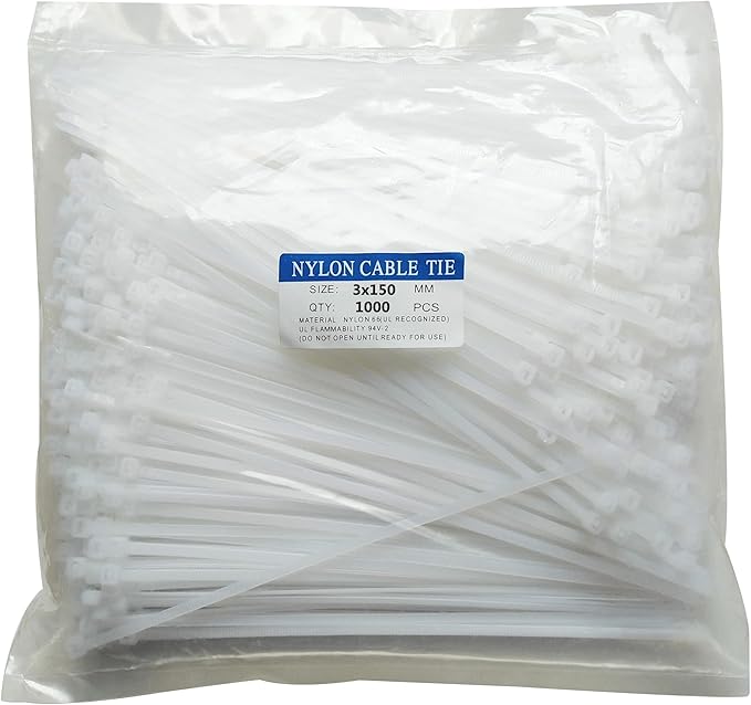 1000 pcs 6 inch Cable Zip Ties Heavy Duty, Premium Plastic Wire Ties with 18 LBS Tensile Strength, UV Resistant Cable Ties, Self-Locking White Nylon Tie Straps