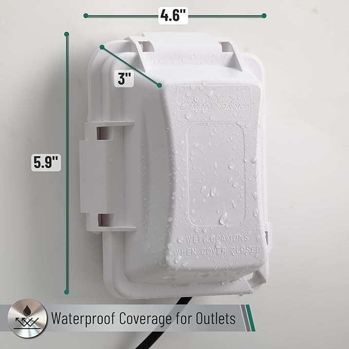 Bates Choice Weatherproof Electrical Outlet Cover, 1-Gang, White Plastic Outdoor Outlet Cover, Plug-In, 120 Volts AC, Compatible with All Devices
