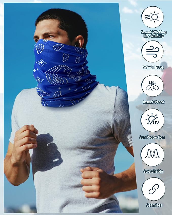 Cuffbow 12 Pack Neck Gaiters Face Mask Bandana Balaclava for Men Women Cooling Neck Gaiter Summer UV Sun Protection Scarf