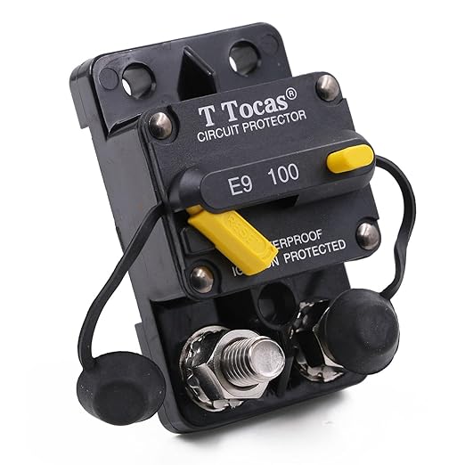 E9 100A Double 3/8" Studs Surface-Mount Circuit Breaker with Manual Reset | 12V - 72V DC, 100 Amp Breakers Switchable Waterproof IP67
