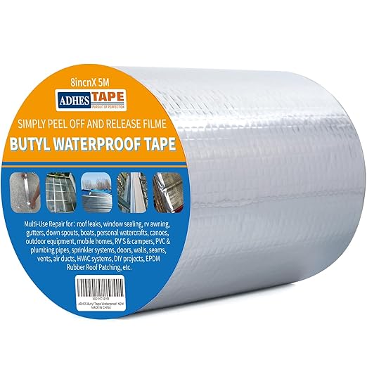 ADHES Upgrade Butyl Tape Waterproof Tape, 1.2mm Thick, 6 inch x 16 feet, Aluminum Foil Tape Butyl Sealant Tape for RV Repair, Window, Boat and Pipe Sealing, Glass & EDPM Rubber Roof Patching, Silver