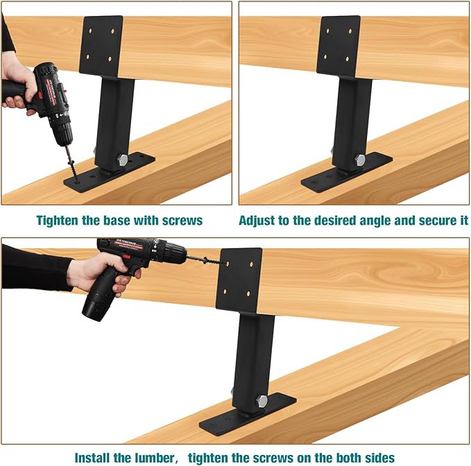 3 Pcs Roof Riser Brackets Kit, Heavy Duty Pergola Roof Riser Beam Bracket with Black Powder-Coated, Adjustable Saddle Roof Riser Post and Beam Mount Kit for Gazebo Pergola