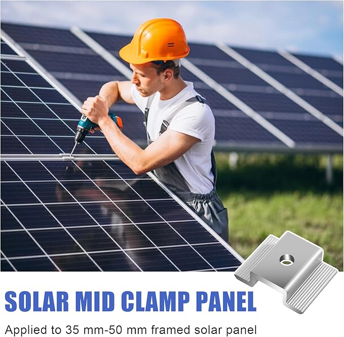 42 Pack Solar Panel Mid Clamps, Solar Panel Clamps Bulk, Solar Panel Bracket Aluminium Mounting Accessories for Solar Panel Mounting for Tin Roof, Flat Roof, Sheet Roof, Silver