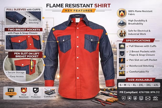 Just In Trend │Flame Resistant FR Shirt - 88/12 - Western Style - Two Tone