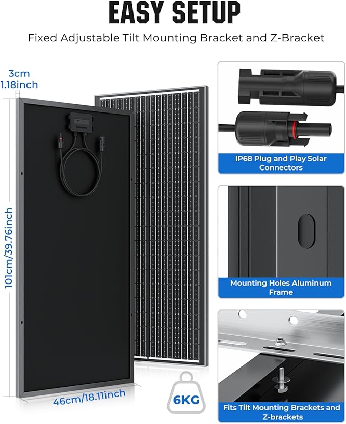 18BB N-Type 1000 Watt Solar Panel, 12V 10PCS 100W Solar Panels, 25% High-Efficiency, Monocrystalline PV Modules, for RV, Marine, Boat, Shed Farm, Rooftop