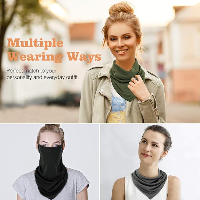 MoKo Scarf Mask Bandana with Ear Loops 3 Pack, Neck Gaiter Balaclava Dust UV Sun Protection Outdoors Face Mask for Women Men