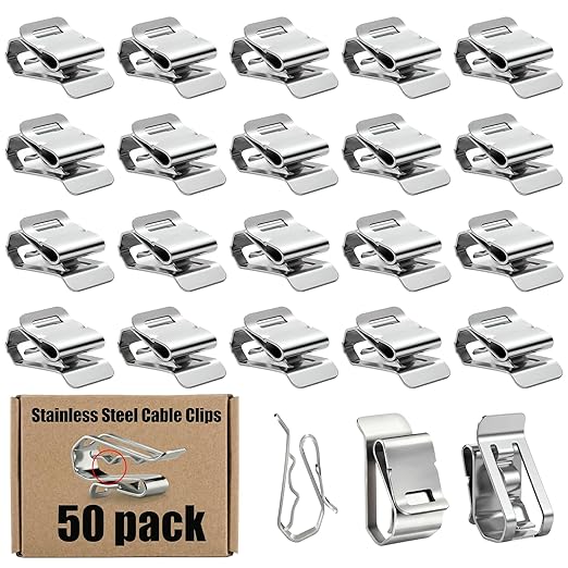 50-Pack SUS304 Wire Cable Clips, S Wire Management Clips for (1) 12-Gauge USE-2 to (2) 10-Gauge PV-1000V Wires, Fits Solar Frame LED Lights on Roofs Fencing Trailer