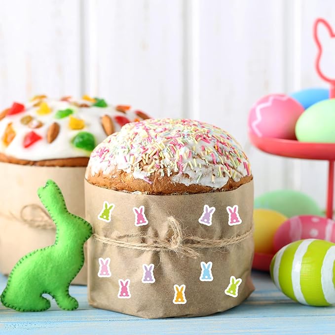 JarThenaAMCS 2400 Pcs Easter Mini Sticker Pastel Bunny Paper Decal Colorful Rabbit Self-Adhesive Sticker for Planner Reward Envelope Scrapbook DIY Supplies, 0.5 in
