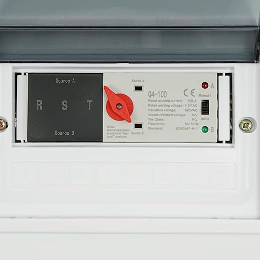 Automatic Transfer Switch, 3P 100A Transfer Switch, Dual-Power Changeover Switchs with Visual Protection Cover for Outdoor and Indoor, 60HZ