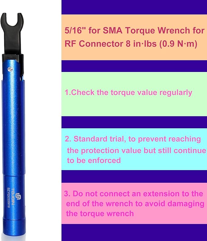 SMA Torque Wrench for RF Connector, 8mm Opening, 0.9 Nm Torque, Alloy Steel Material, Blue Color