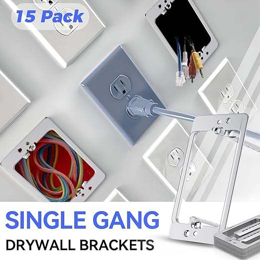 15Pcs Single Gang Low Voltage Mounting Bracket, Single-Gang Drywall Brackets, Low Voltage Mounting Bracket 1 Gang, Low Voltage Bracket Metal for Drywall Outlet Cable Pass Through Wall Plates