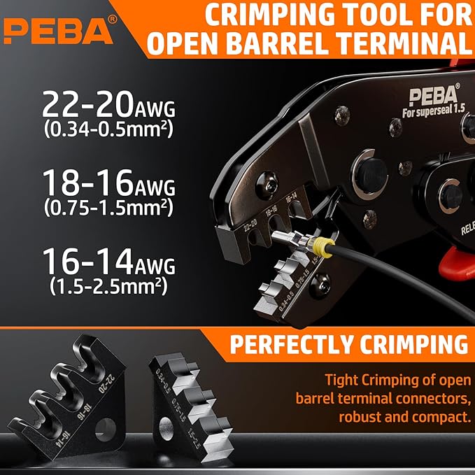 PEBA Waterproof Automotive Electrical Connectors Kit, Automotive Male/Female 1/2/3/4/5/6-Pin and Ratchet Crimping Tool AWG22-14, Ideal for Cars, Motorcycles & Boats | Wire Stripper, Pin Removal Tool