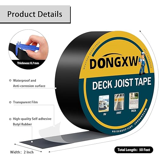 Joist Tape for Decking 2''×50', Waterproof Butyl Deck Joist Tapes, Weather-Resistant Flashing Tape for Wood Decks Beams Roof, 10 Packs