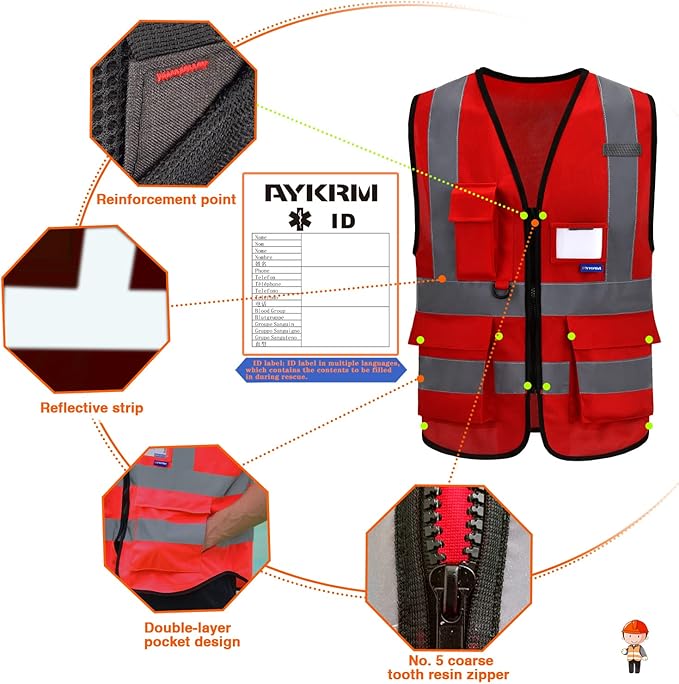 4xl 5XL high visibility vest red big and tall